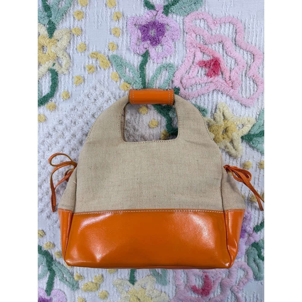 Bath & Body Works Canvas Orange Leather Trim Handle Bag‎ Women's Accessory